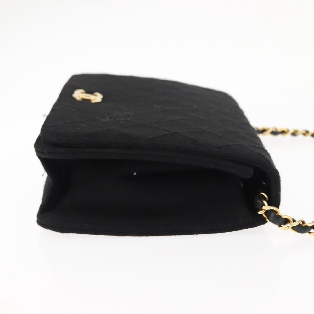 CHANEL Matelasse Chain Shoulder Bag cotton Black Gold CC Auth bs29814