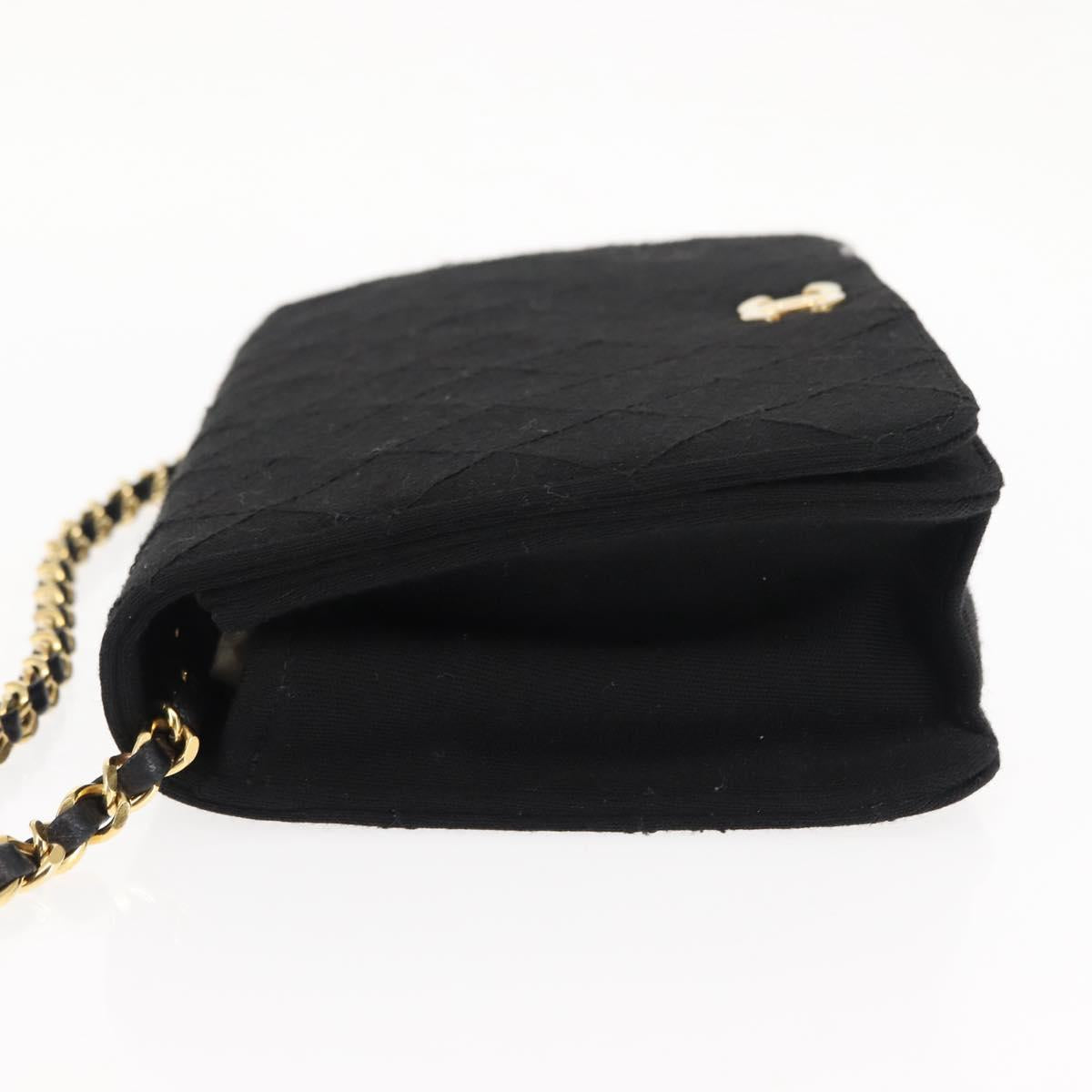 CHANEL Matelasse Chain Shoulder Bag cotton Black Gold CC Auth bs29814