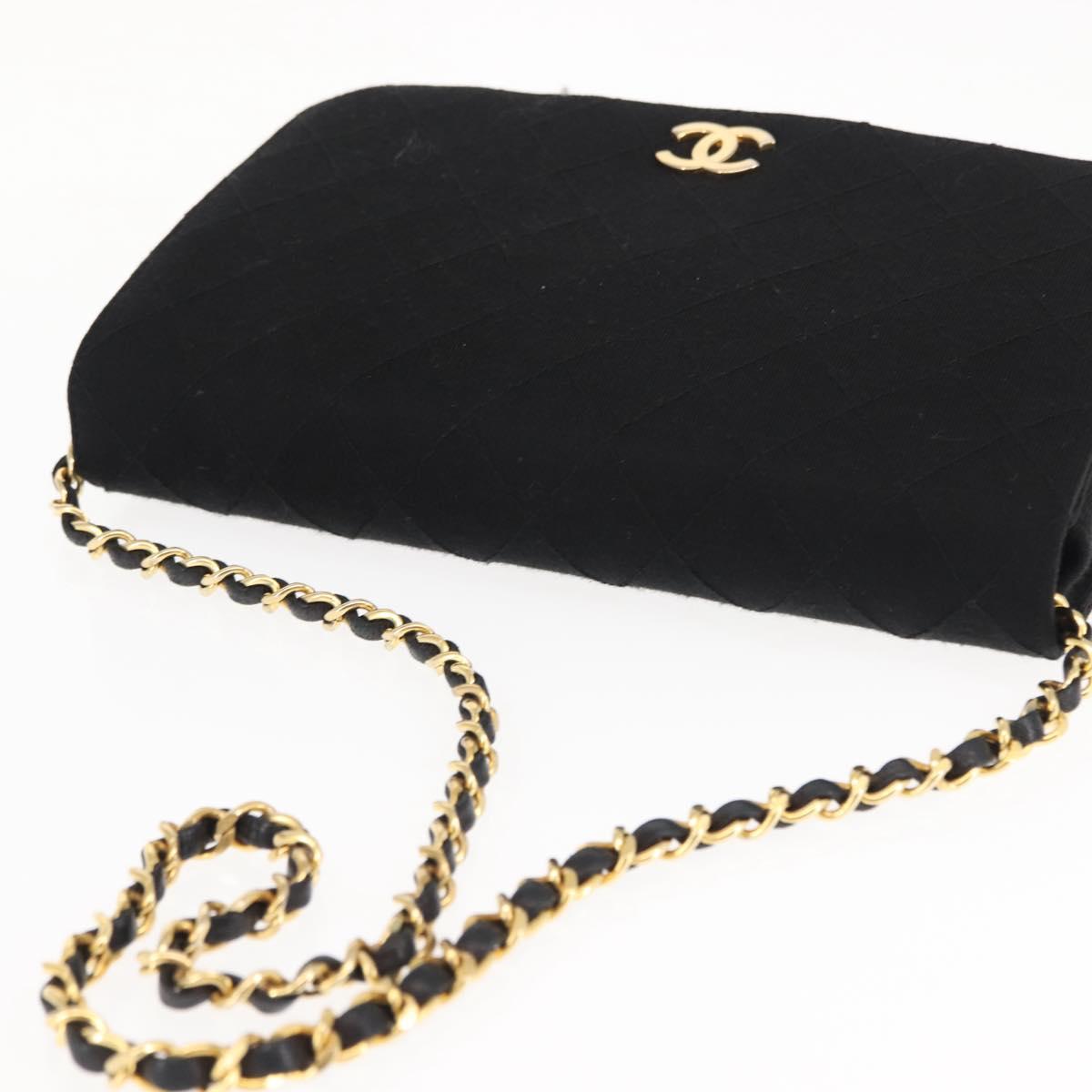 CHANEL Matelasse Chain Shoulder Bag cotton Black Gold CC Auth bs29814