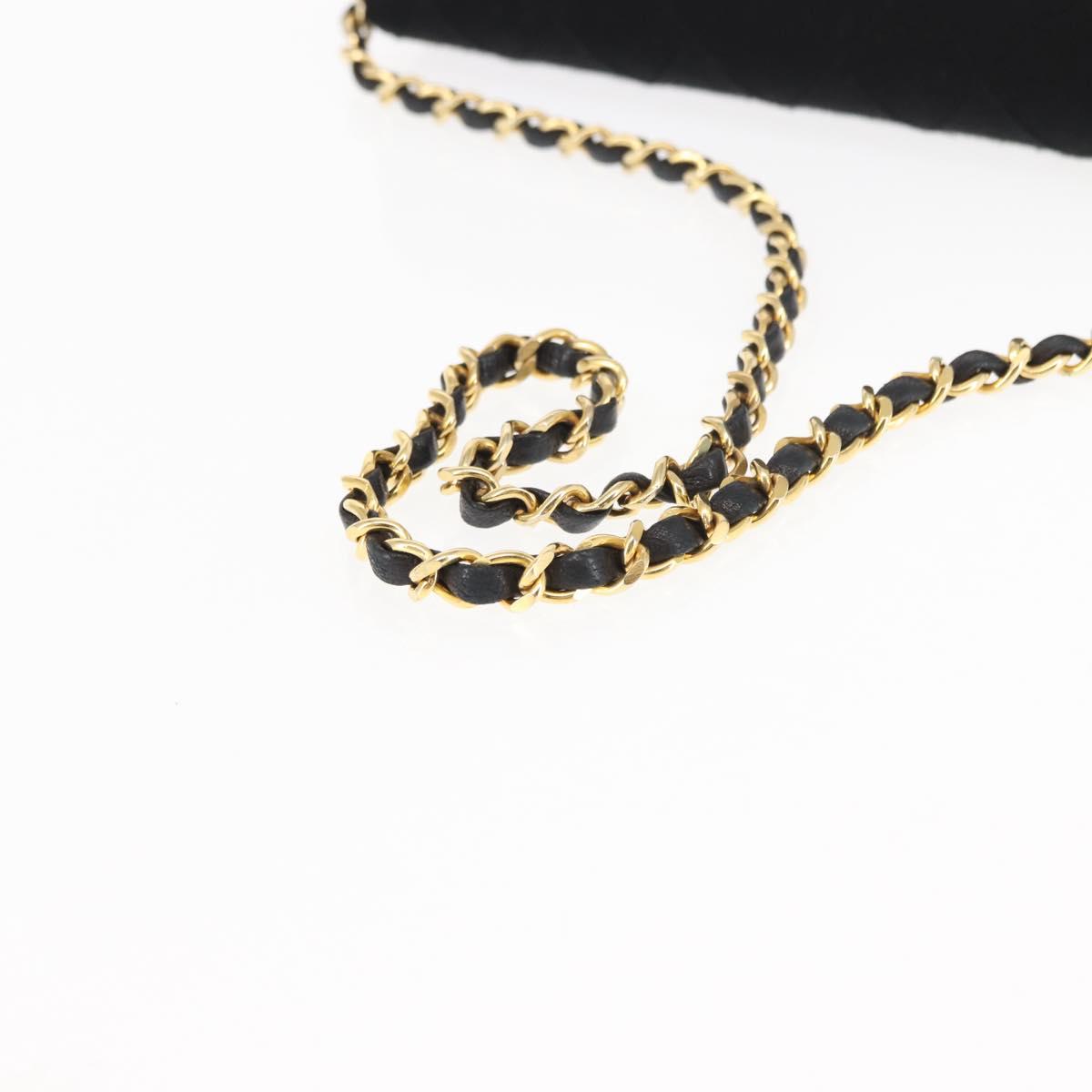 CHANEL Matelasse Chain Shoulder Bag cotton Black Gold CC Auth bs29814