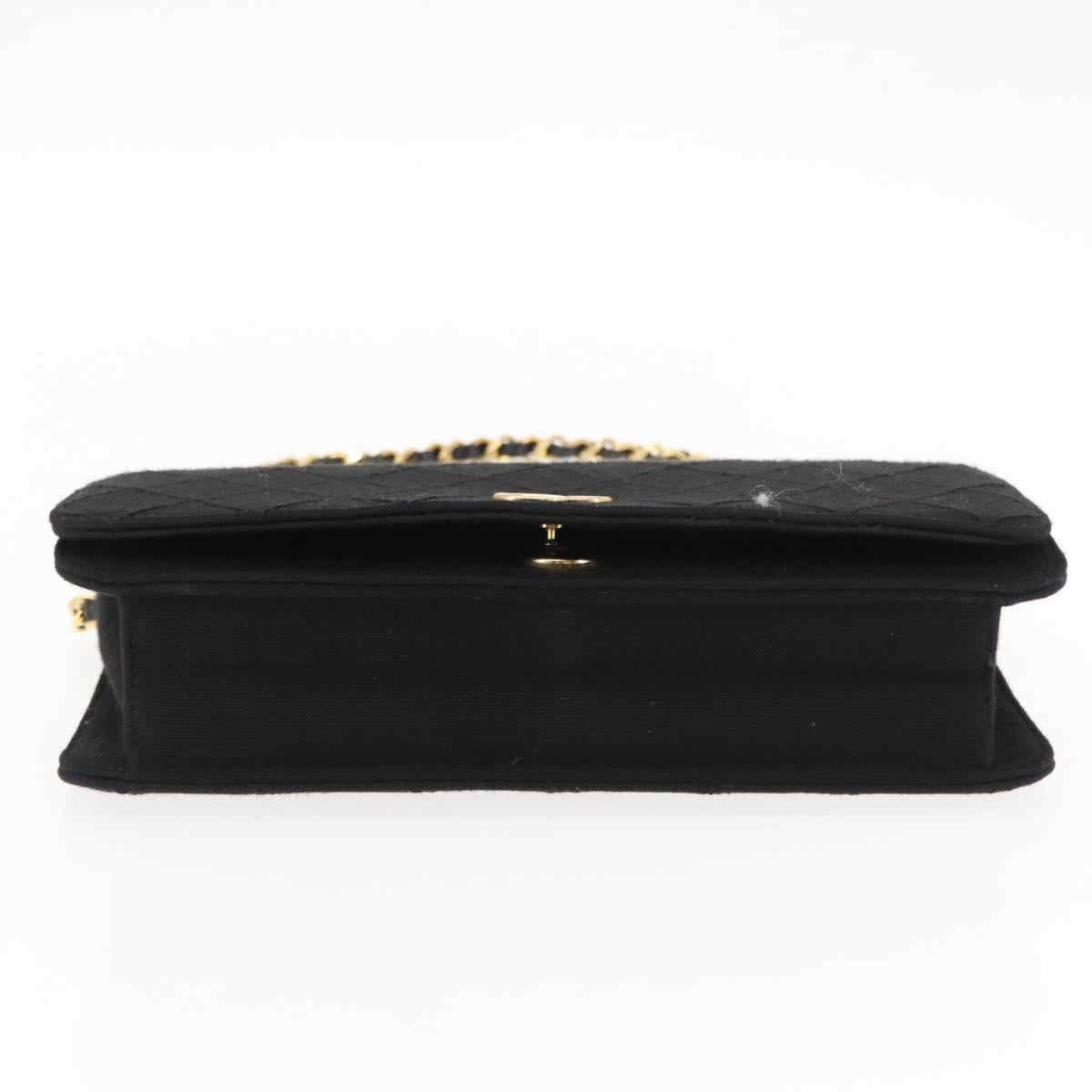 CHANEL Matelasse Chain Shoulder Bag cotton Black Gold CC Auth bs29814