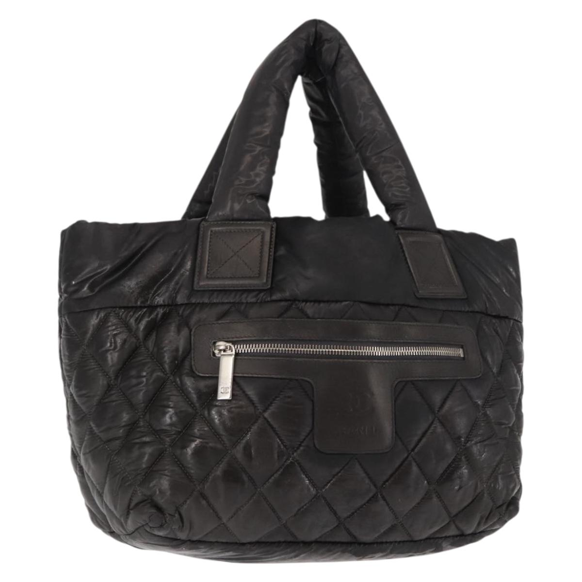 CHANEL Coco Cocoon Hand Bag Nylon Black Silver CC Auth bs29815