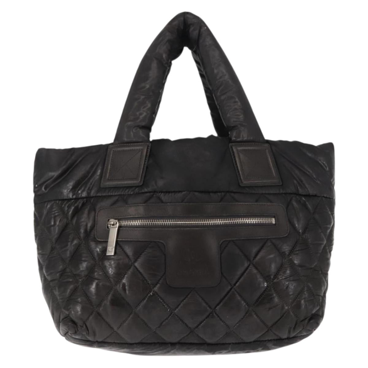 CHANEL Coco Cocoon Hand Bag Nylon Black Silver CC Auth bs29815