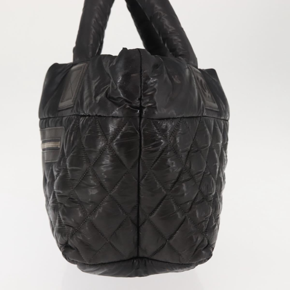 CHANEL Coco Cocoon Hand Bag Nylon Black Silver CC Auth bs29815