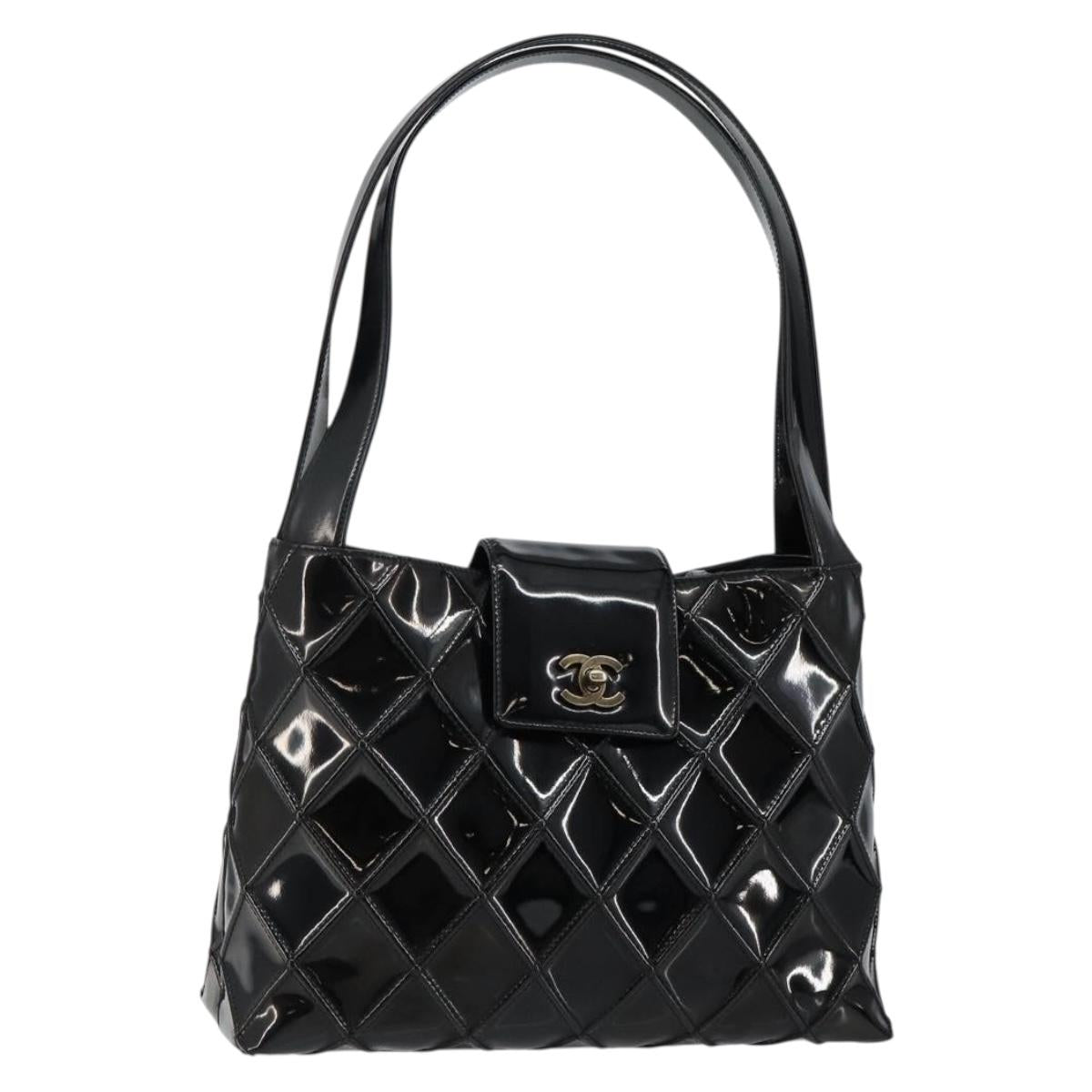 CHANEL Bicolore Shoulder Bag Patent leather Black CC Auth bs29817