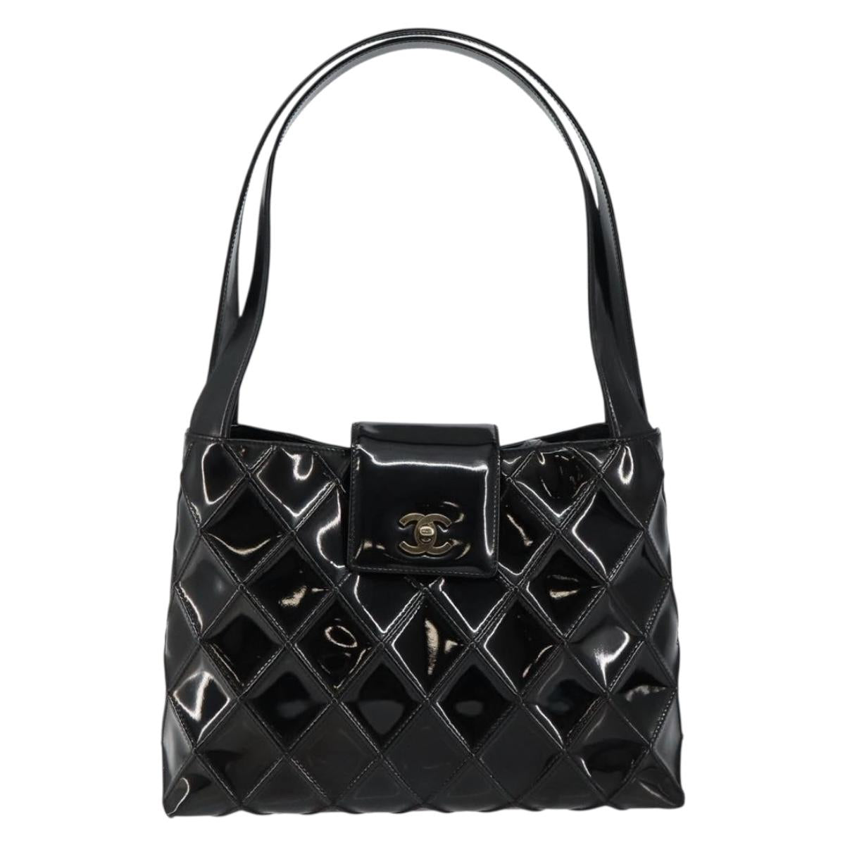 CHANEL Bicolore Shoulder Bag Patent leather Black CC Auth bs29817