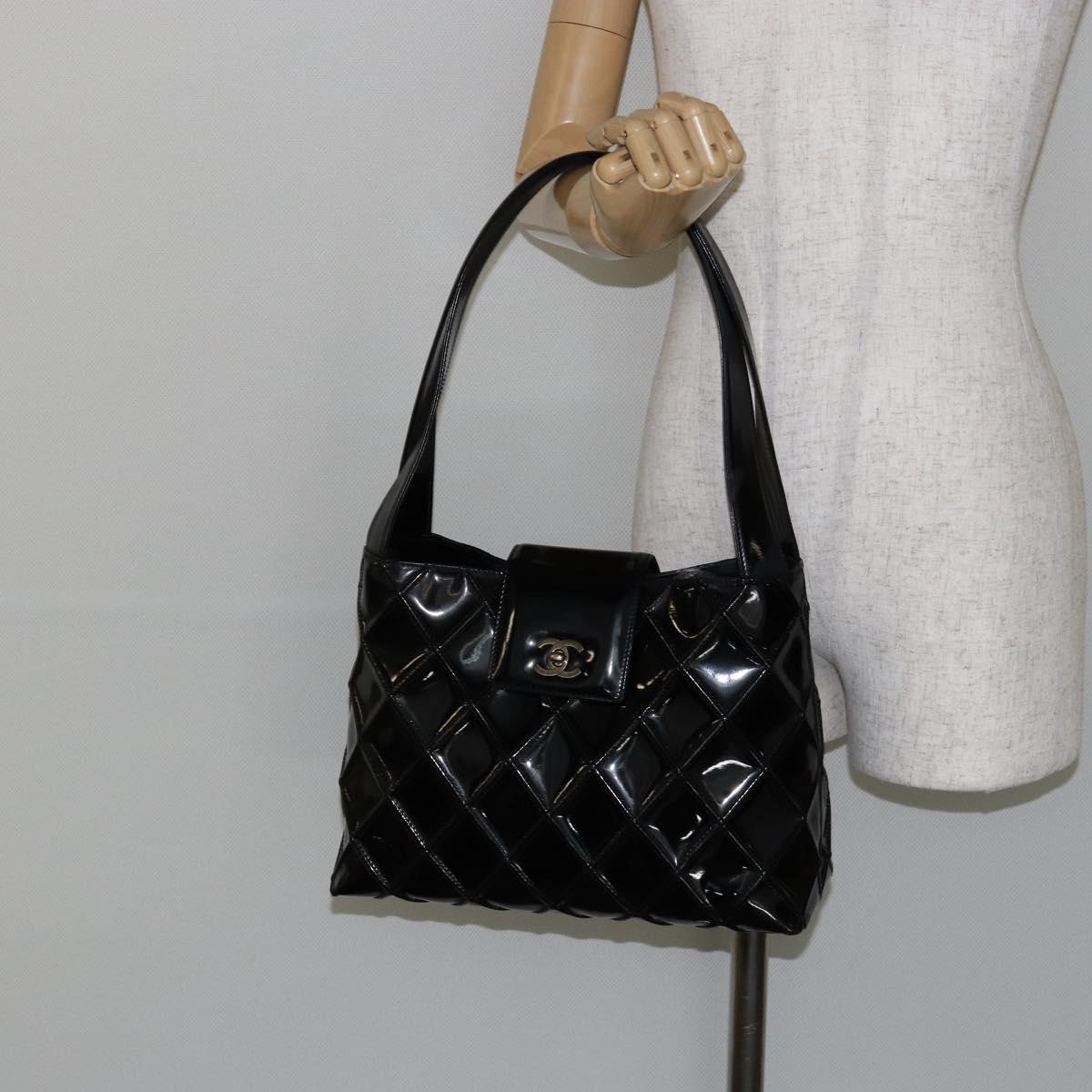 CHANEL Bicolore Shoulder Bag Patent leather Black CC Auth bs29817