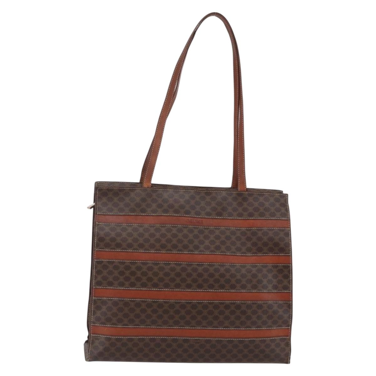 CELINE Macadam Canvas Tote Bag PVC Leather Brown Gold Auth bs29818