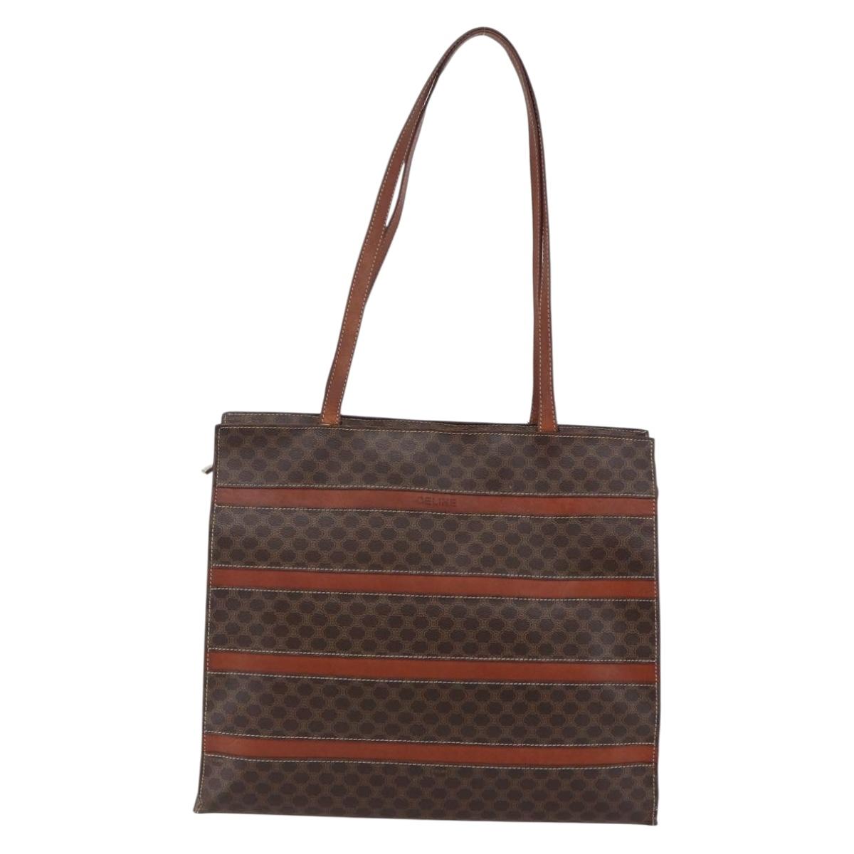 CELINE Macadam Canvas Tote Bag PVC Leather Brown Gold Auth bs29818