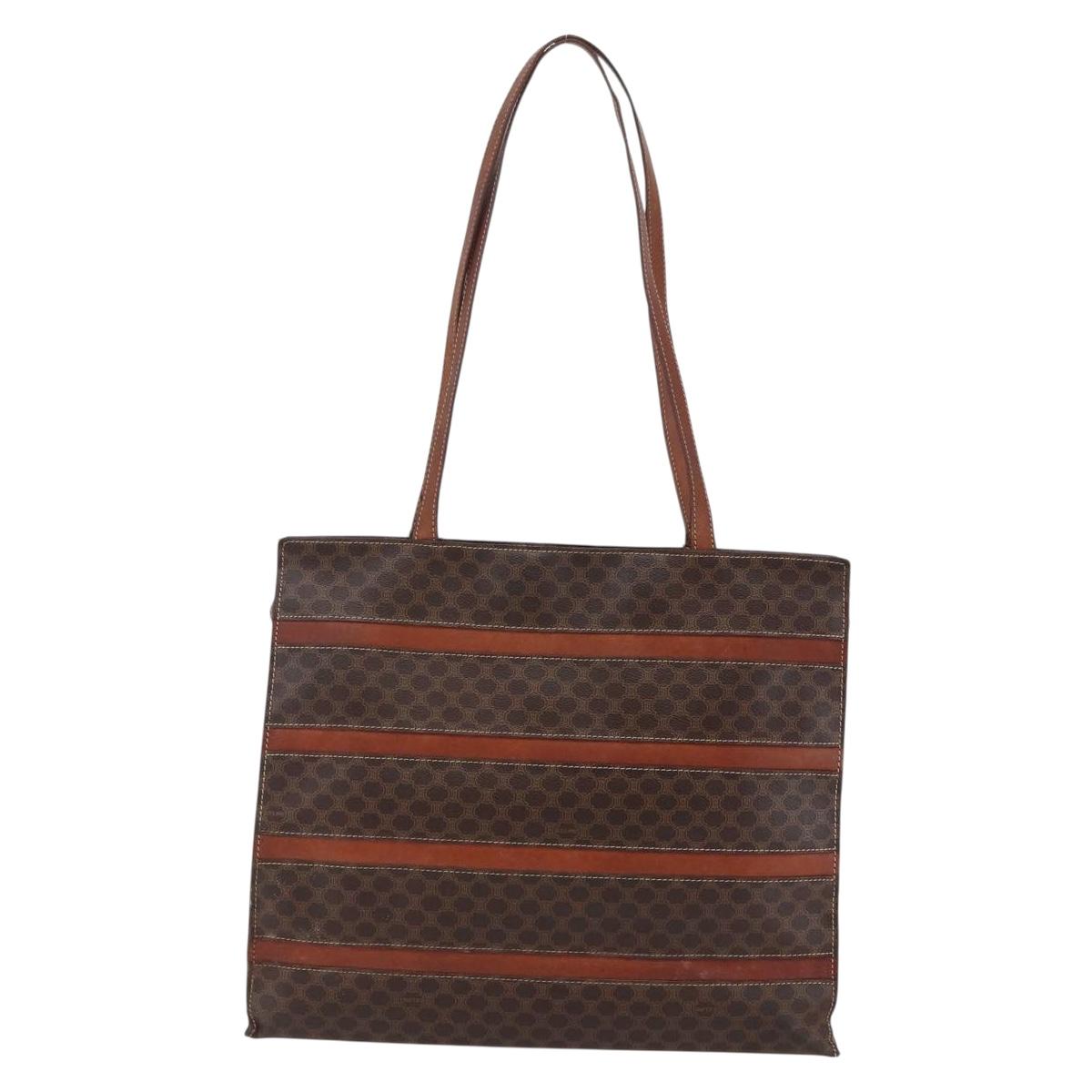 CELINE Macadam Canvas Tote Bag PVC Leather Brown Gold Auth bs29818