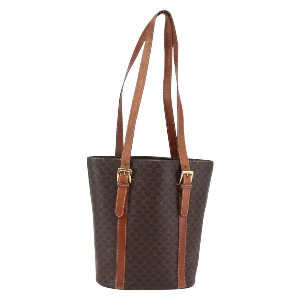 CELINE Macadam Canvas Tote Bag PVC Leather Brown Gold Auth bs29819