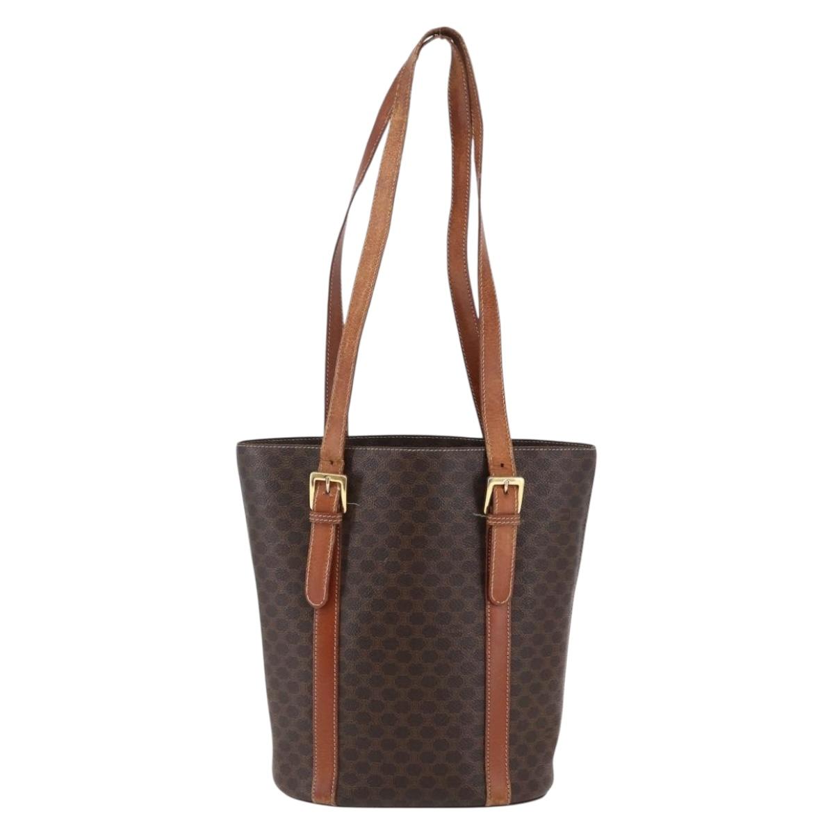 CELINE Macadam Canvas Tote Bag PVC Leather Brown Gold Auth bs29819
