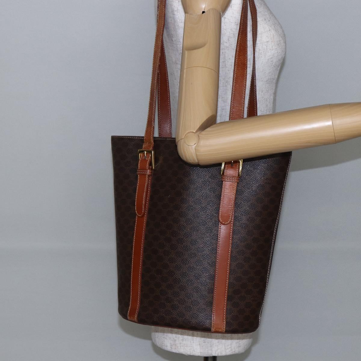 CELINE Macadam Canvas Tote Bag PVC Leather Brown Gold Auth bs29819