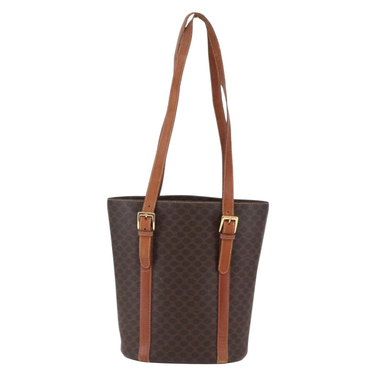 CELINE Macadam Canvas Tote Bag PVC Leather Brown Gold Auth bs29819