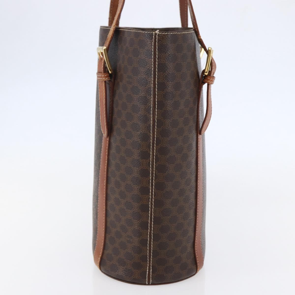CELINE Macadam Canvas Tote Bag PVC Leather Brown Gold Auth bs29819