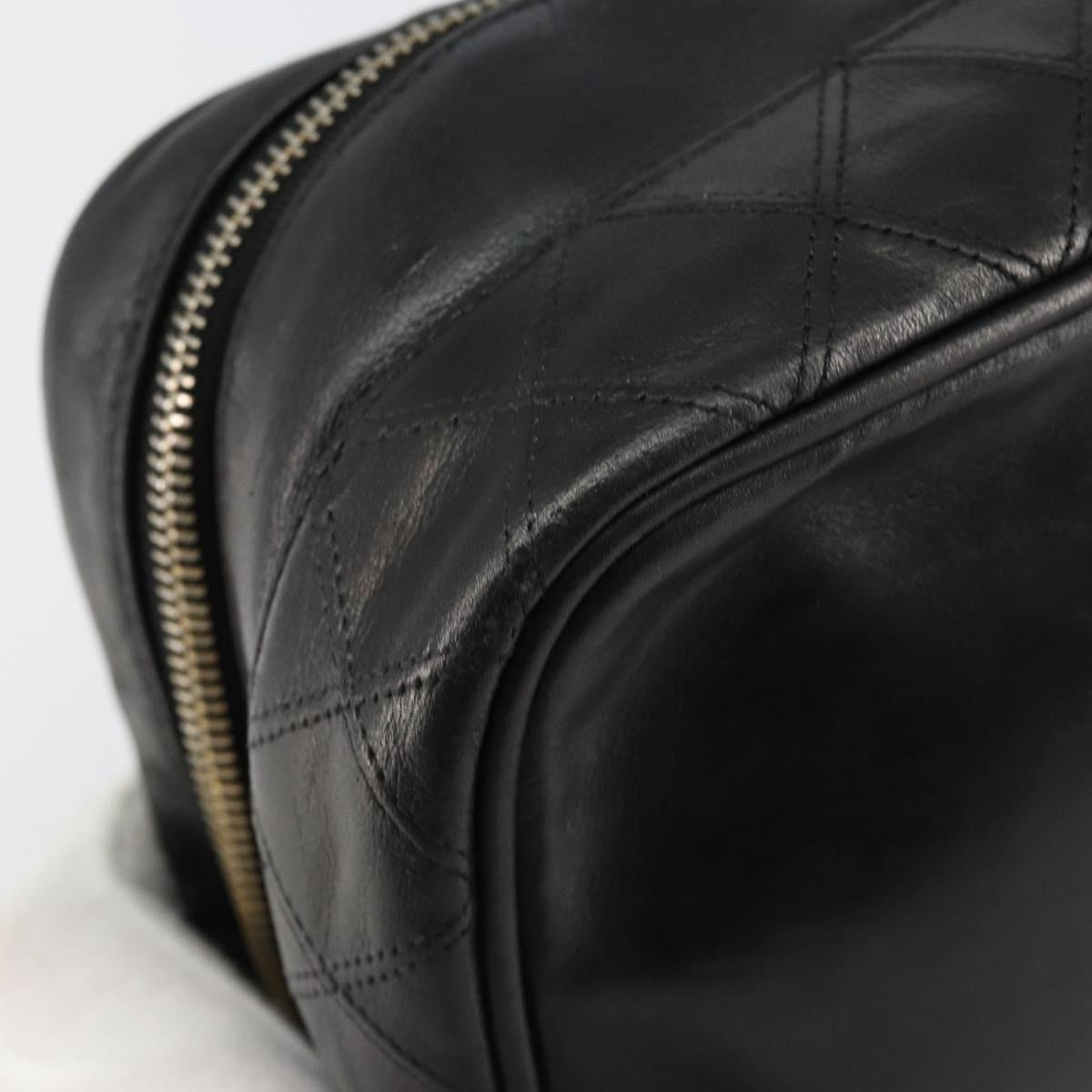 CHANEL Matelasse Vanity Pouch Lamb Skin Black Gold CC Auth bs29827