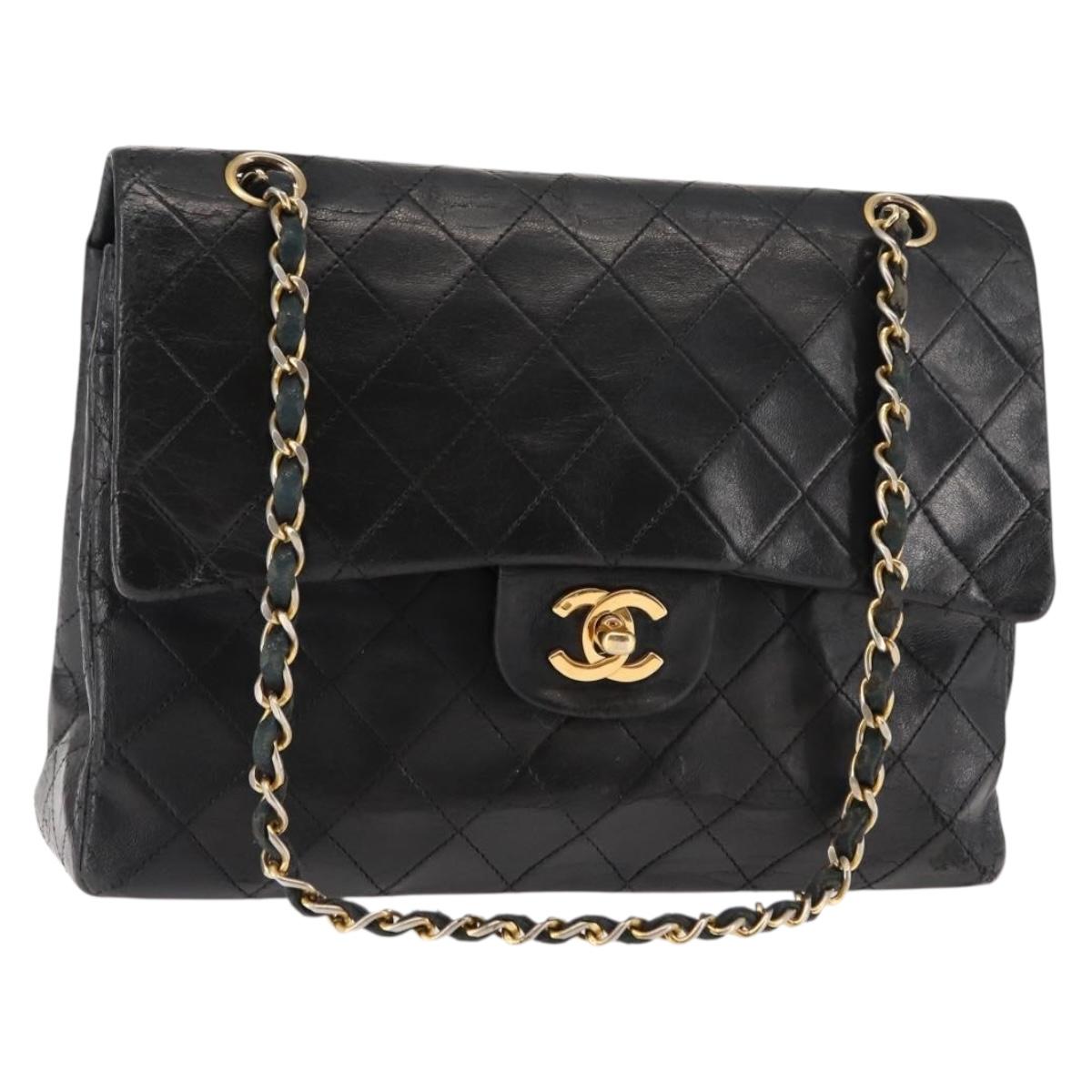 CHANEL Matelasse Chain Shoulder Bag Lamb Skin Black Gold CC Auth bs29828