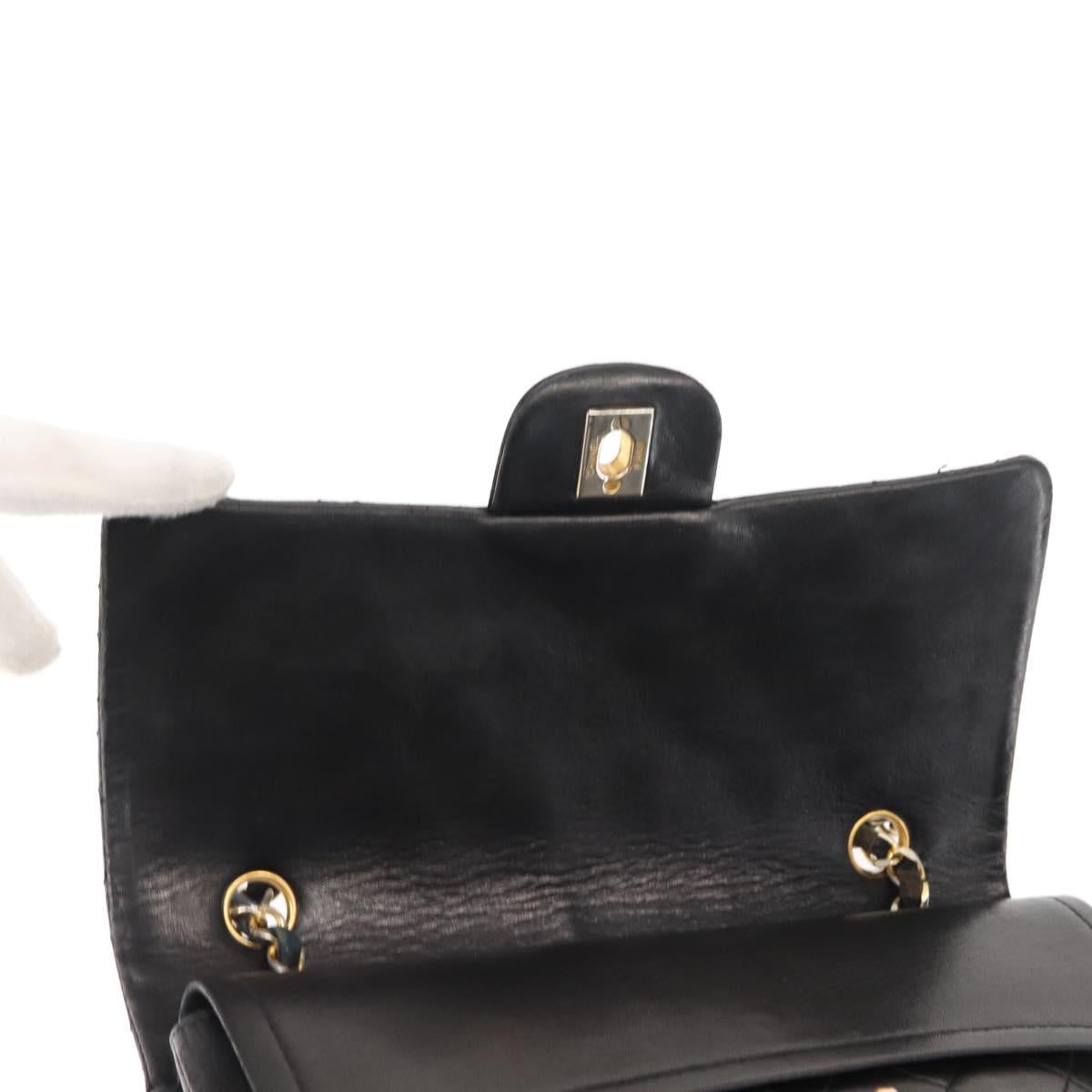 CHANEL Matelasse Chain Shoulder Bag Lamb Skin Black Gold CC Auth bs29828