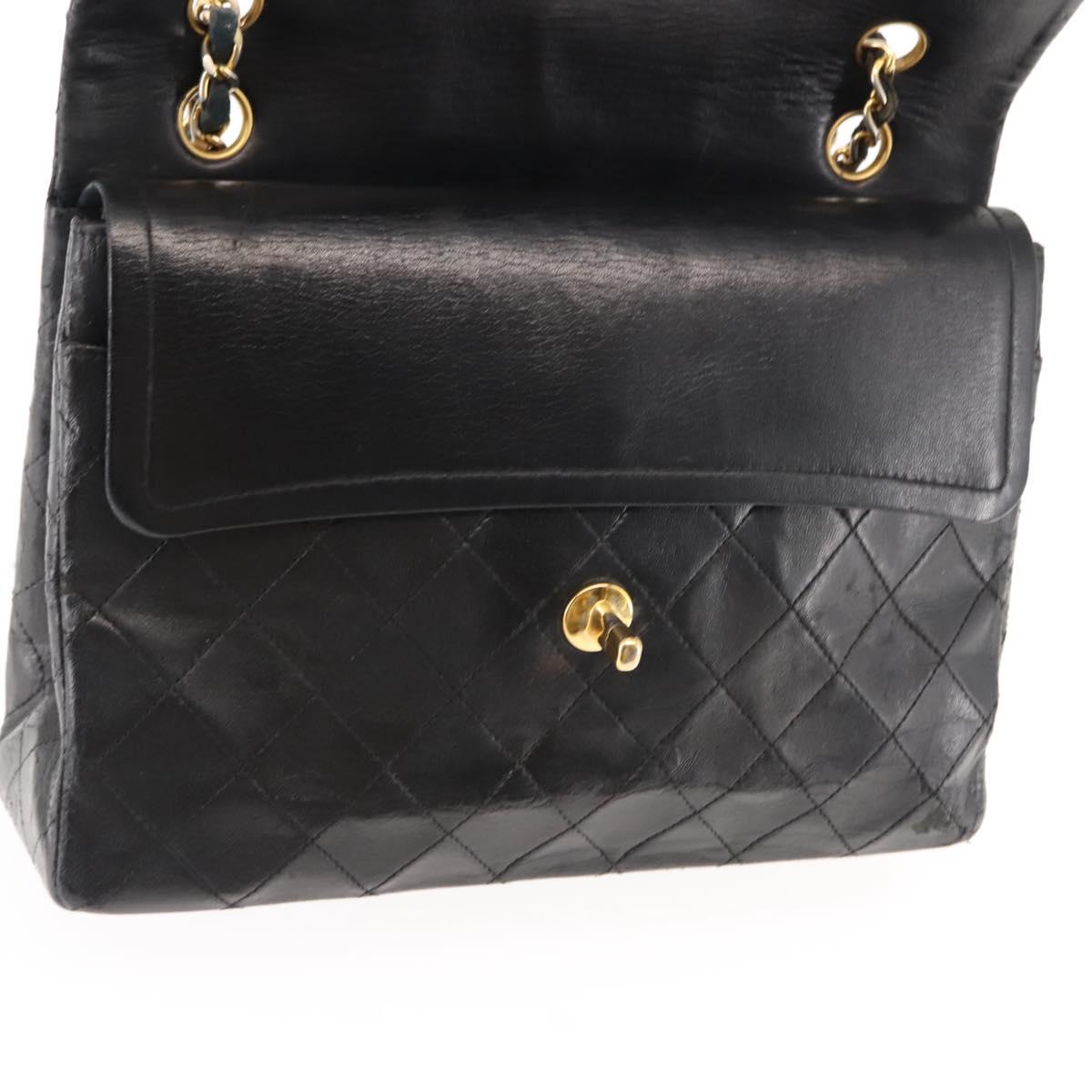 CHANEL Matelasse Chain Shoulder Bag Lamb Skin Black Gold CC Auth bs29828