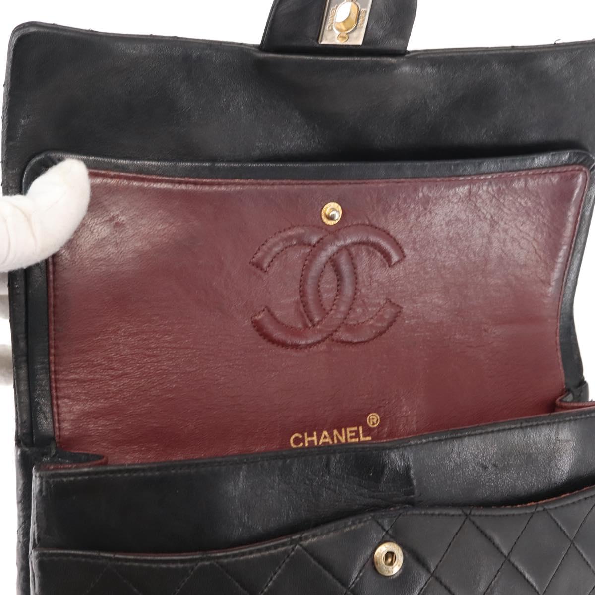 CHANEL Matelasse Chain Shoulder Bag Lamb Skin Black Gold CC Auth bs29828