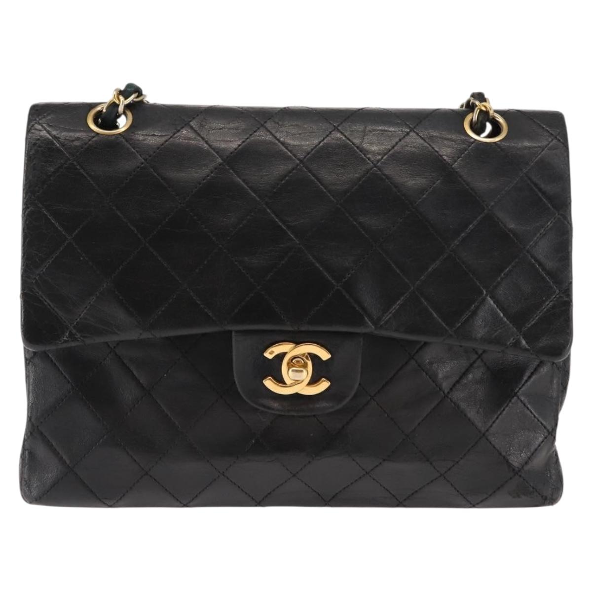 CHANEL Matelasse Chain Shoulder Bag Lamb Skin Black Gold CC Auth bs29828