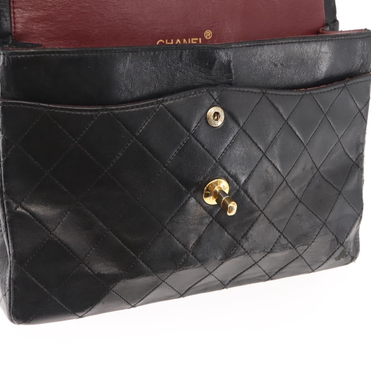 CHANEL Matelasse Chain Shoulder Bag Lamb Skin Black Gold CC Auth bs29828