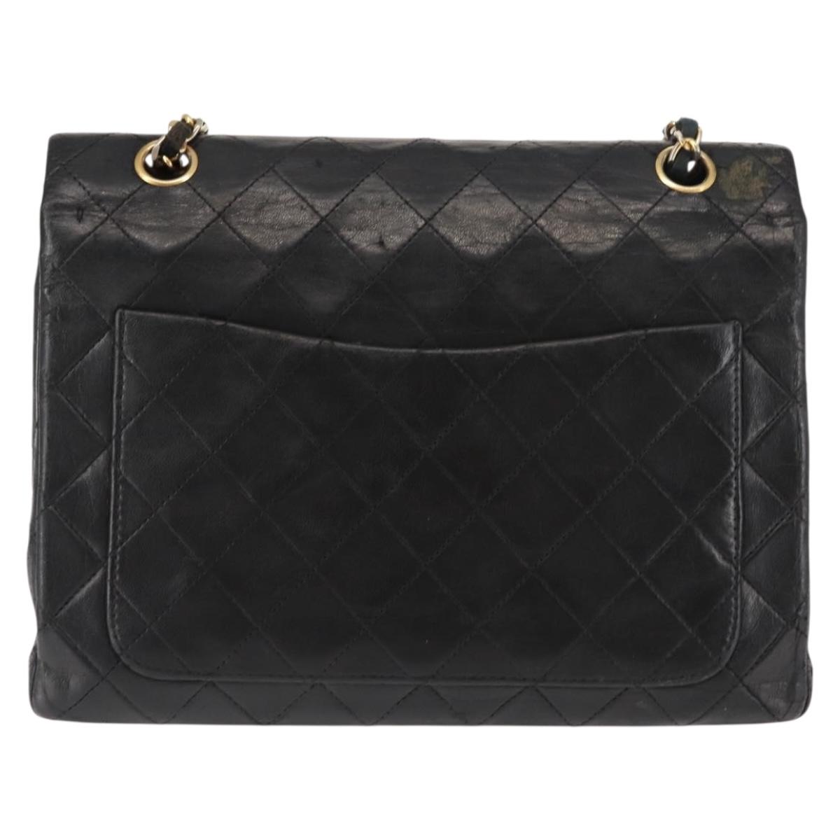 CHANEL Matelasse Chain Shoulder Bag Lamb Skin Black Gold CC Auth bs29828