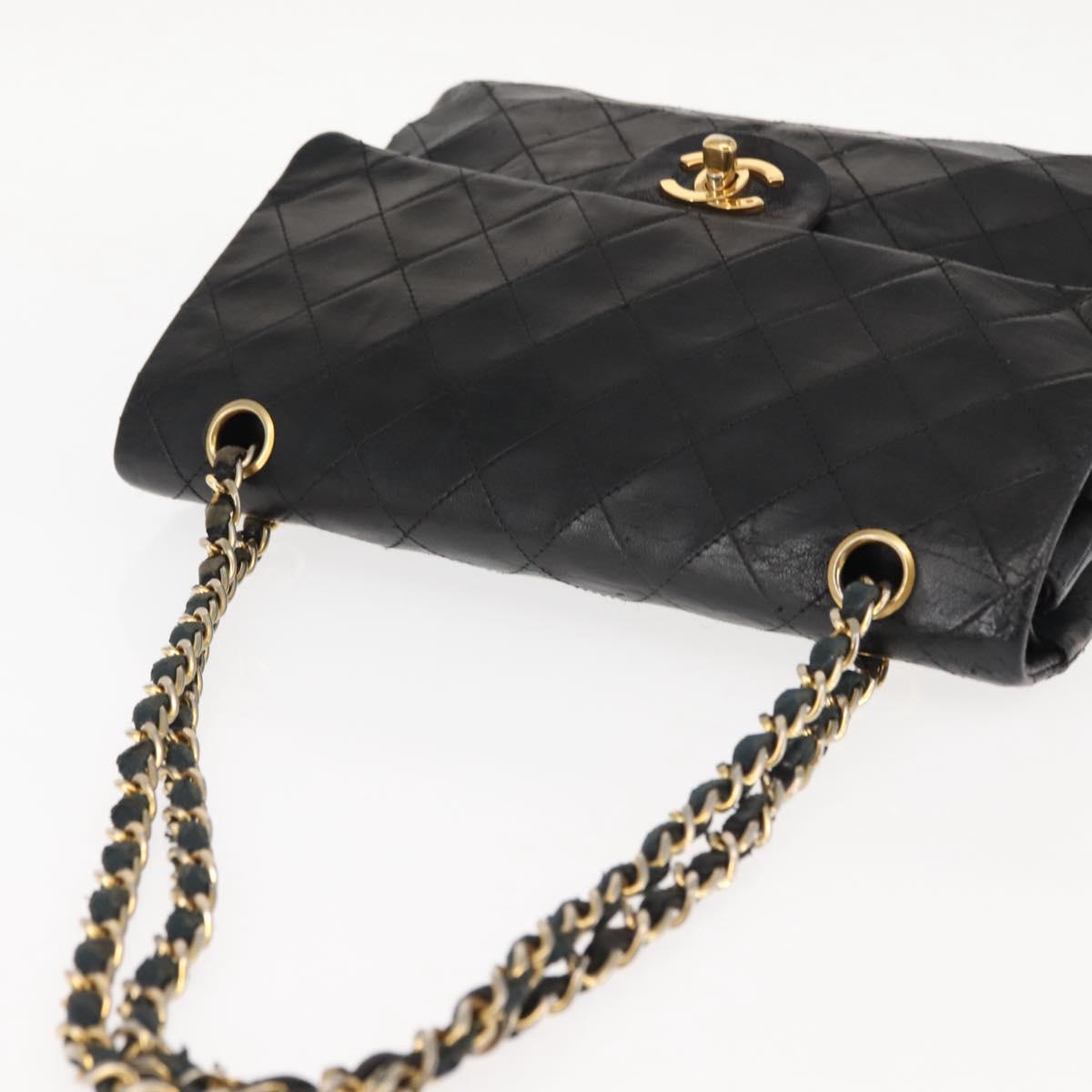 CHANEL Matelasse Chain Shoulder Bag Lamb Skin Black Gold CC Auth bs29828