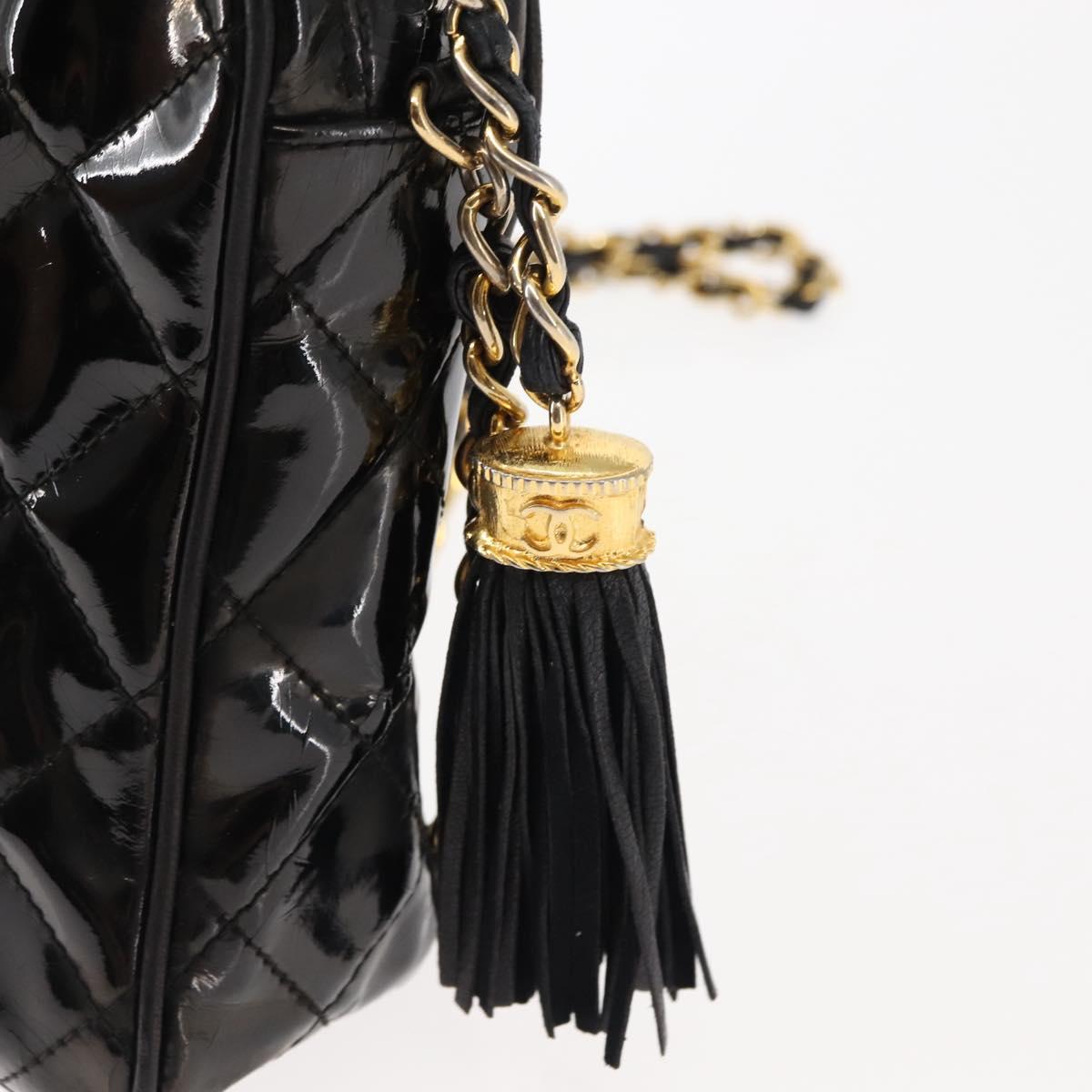 CHANEL Chain Matelasse Shoulder Bag Patent leather Black Gold CC Auth bs29829