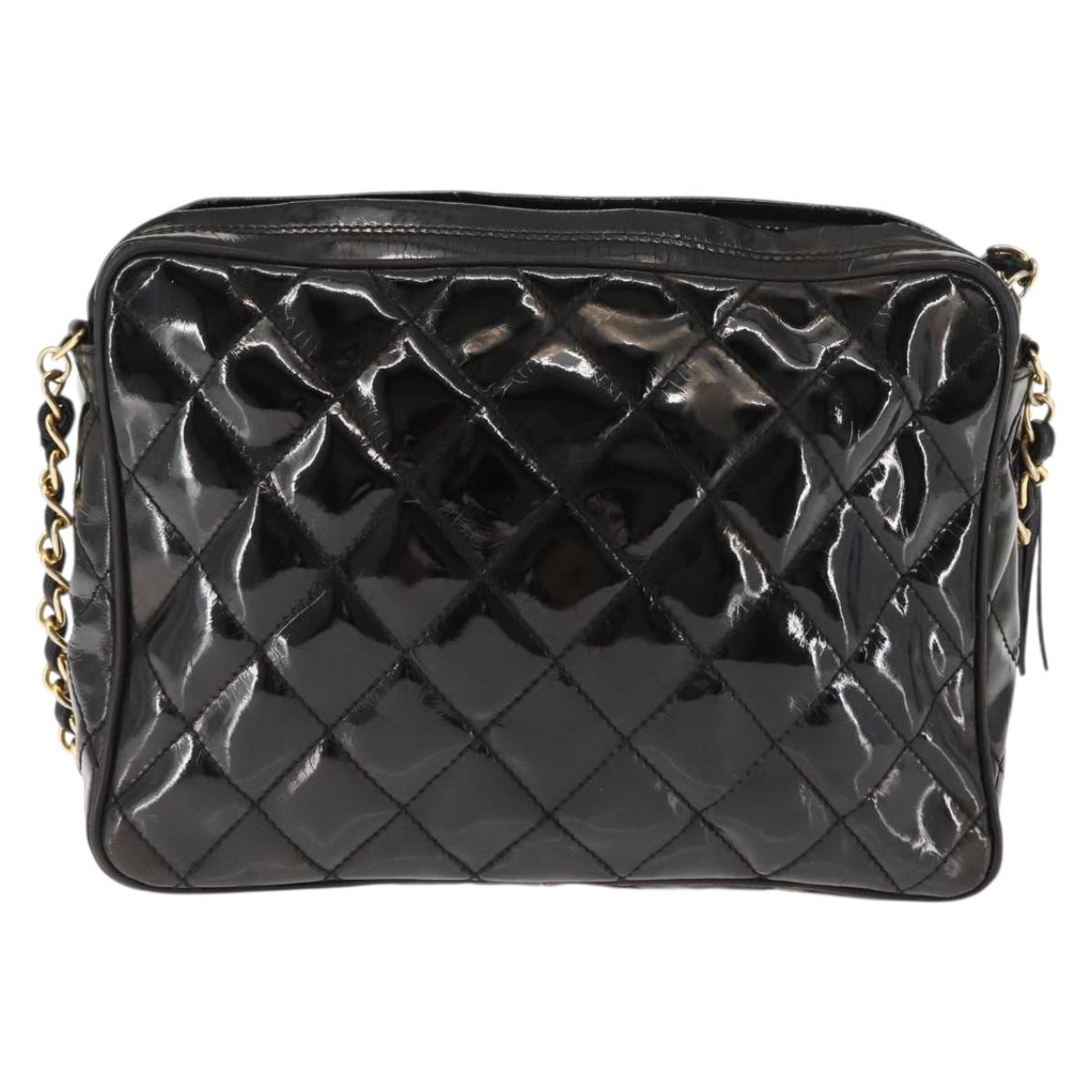 CHANEL Chain Matelasse Shoulder Bag Patent leather Black Gold CC Auth bs29829