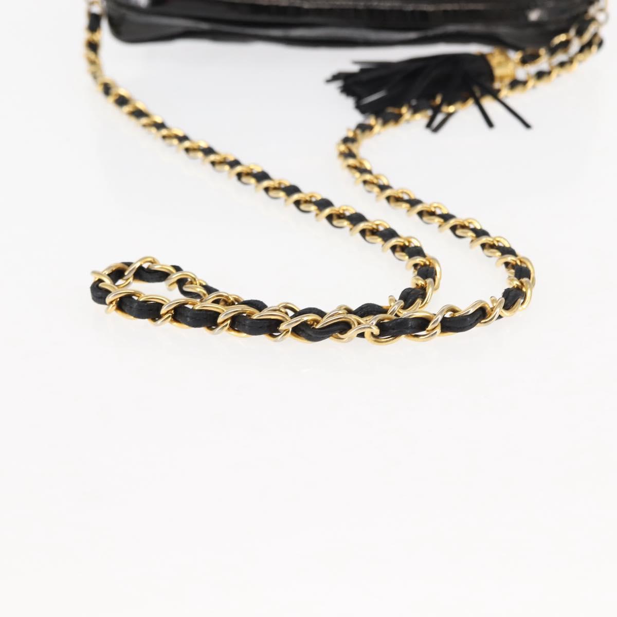 CHANEL Chain Matelasse Shoulder Bag Patent leather Black Gold CC Auth bs29829