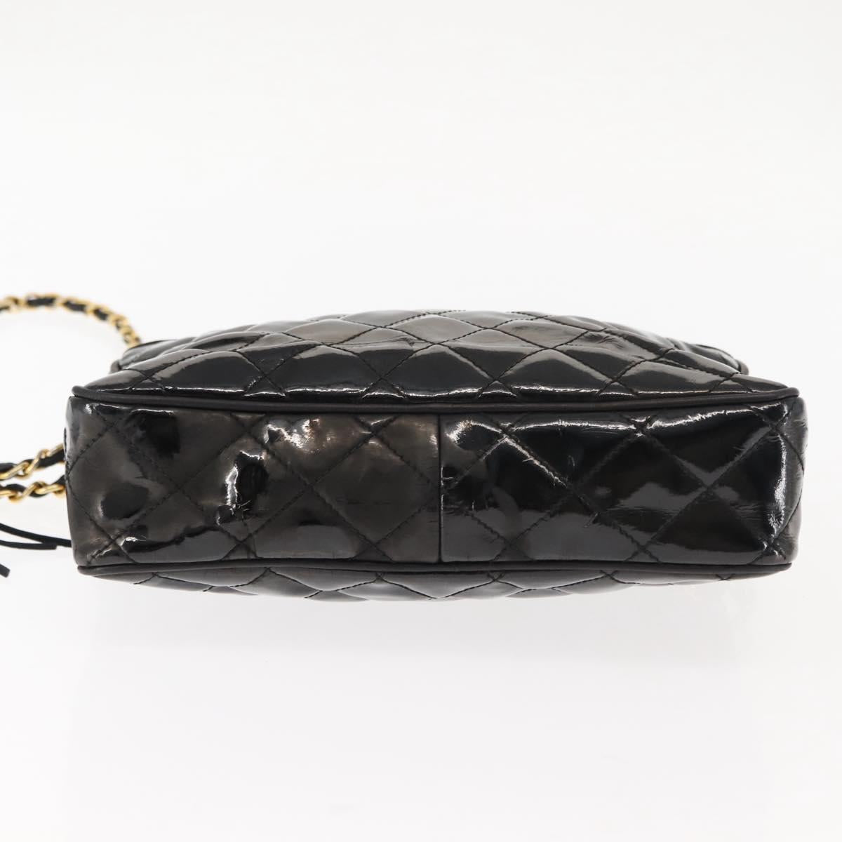 CHANEL Chain Matelasse Shoulder Bag Patent leather Black Gold CC Auth bs29829