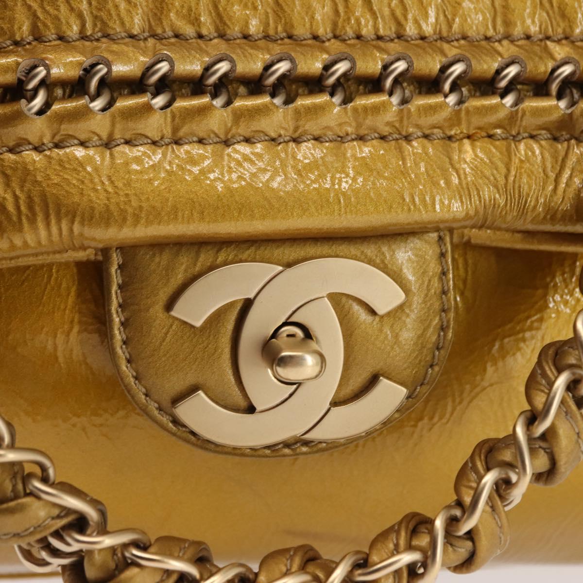 CHANEL Chain Shoulder Bag Enamel Gold CC Auth bs29830