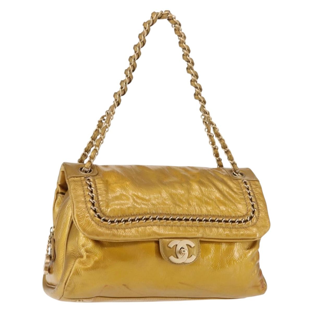CHANEL Chain Shoulder Bag Enamel Gold CC Auth bs29830