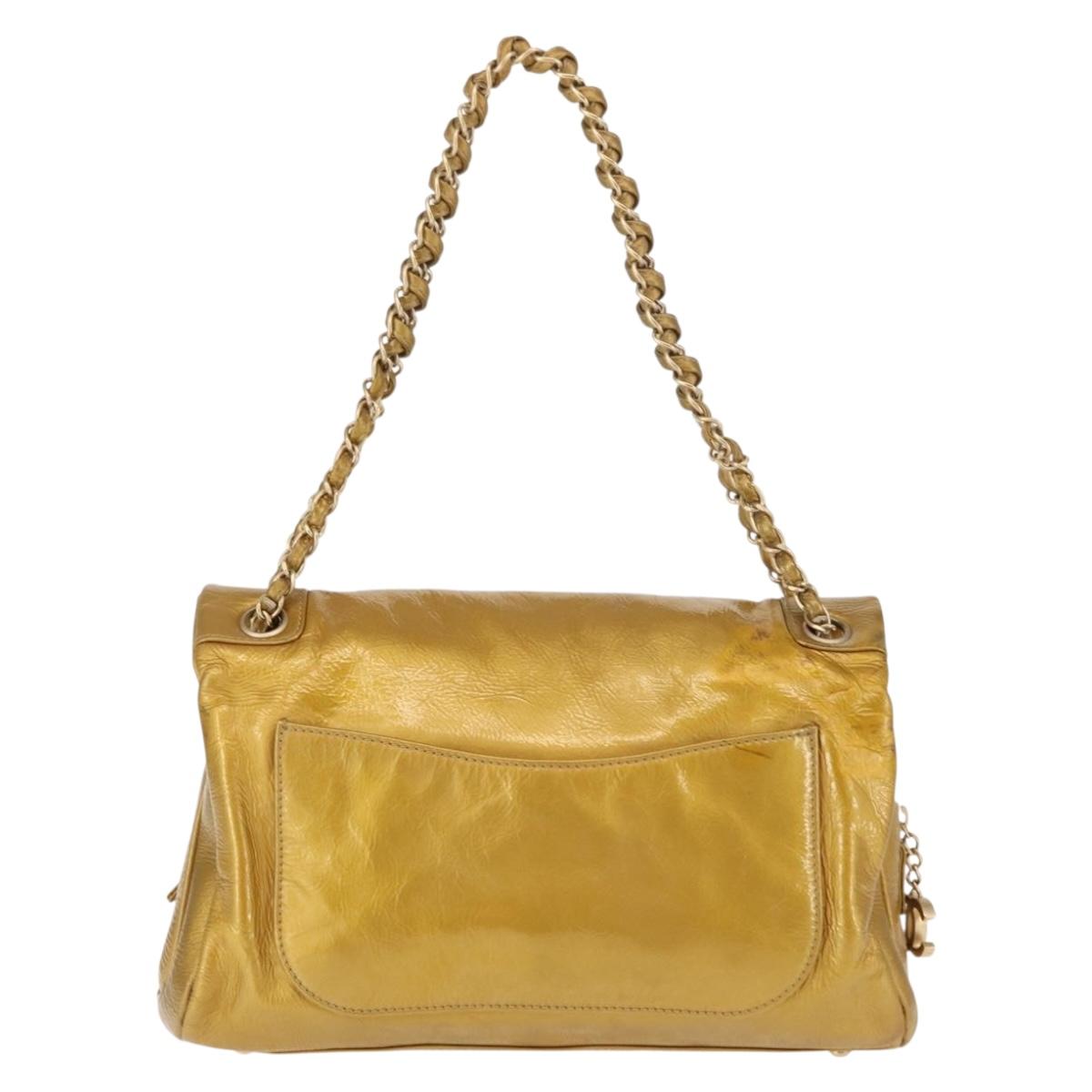 CHANEL Chain Shoulder Bag Enamel Gold CC Auth bs29830