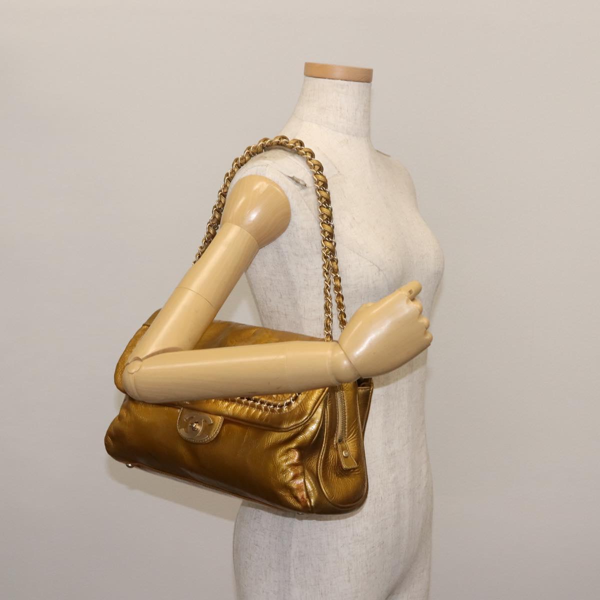 CHANEL Chain Shoulder Bag Enamel Gold CC Auth bs29830