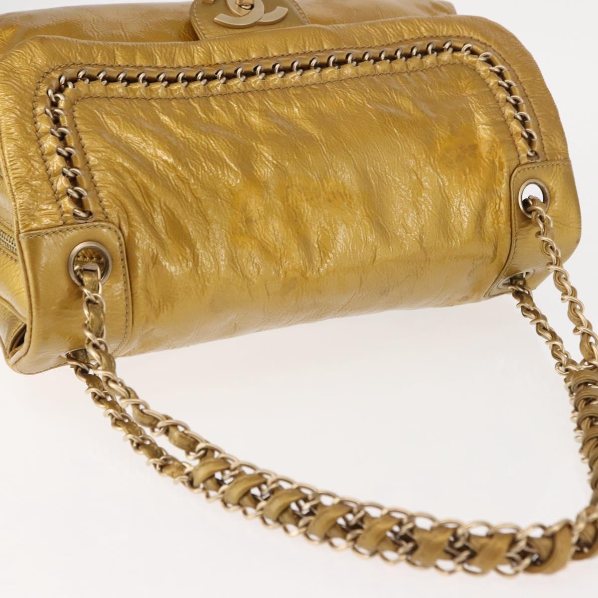 CHANEL Chain Shoulder Bag Enamel Gold CC Auth bs29830