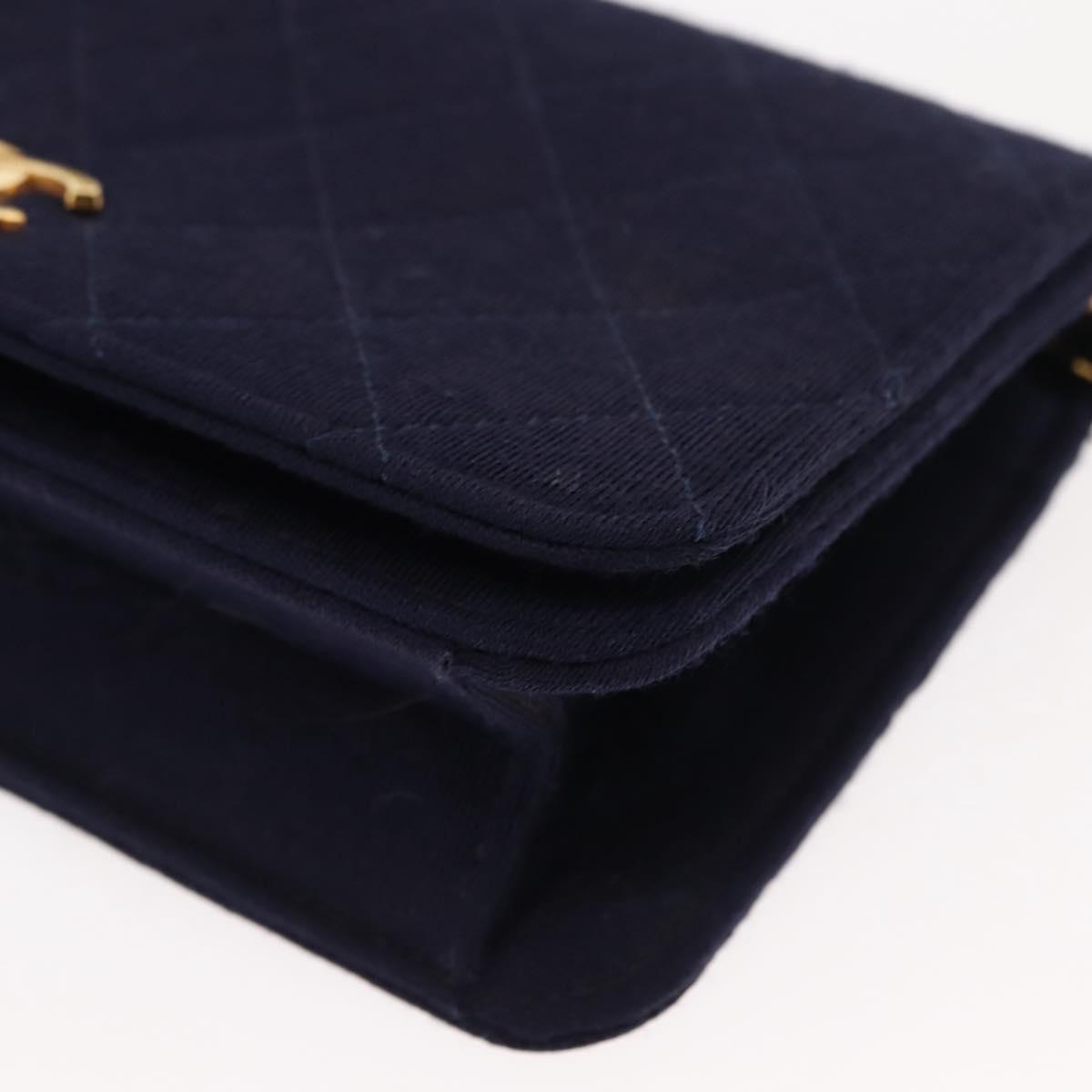 CHANEL Matelasse Chain Shoulder Bag cotton Navy Gold CC Auth bs29831