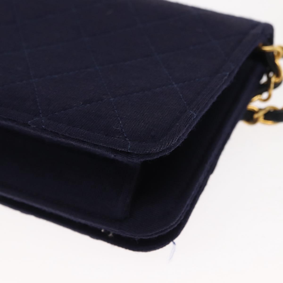 CHANEL Matelasse Chain Shoulder Bag cotton Navy Gold CC Auth bs29831