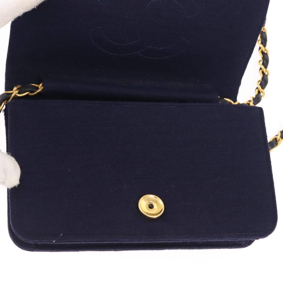CHANEL Matelasse Chain Shoulder Bag cotton Navy Gold CC Auth bs29831