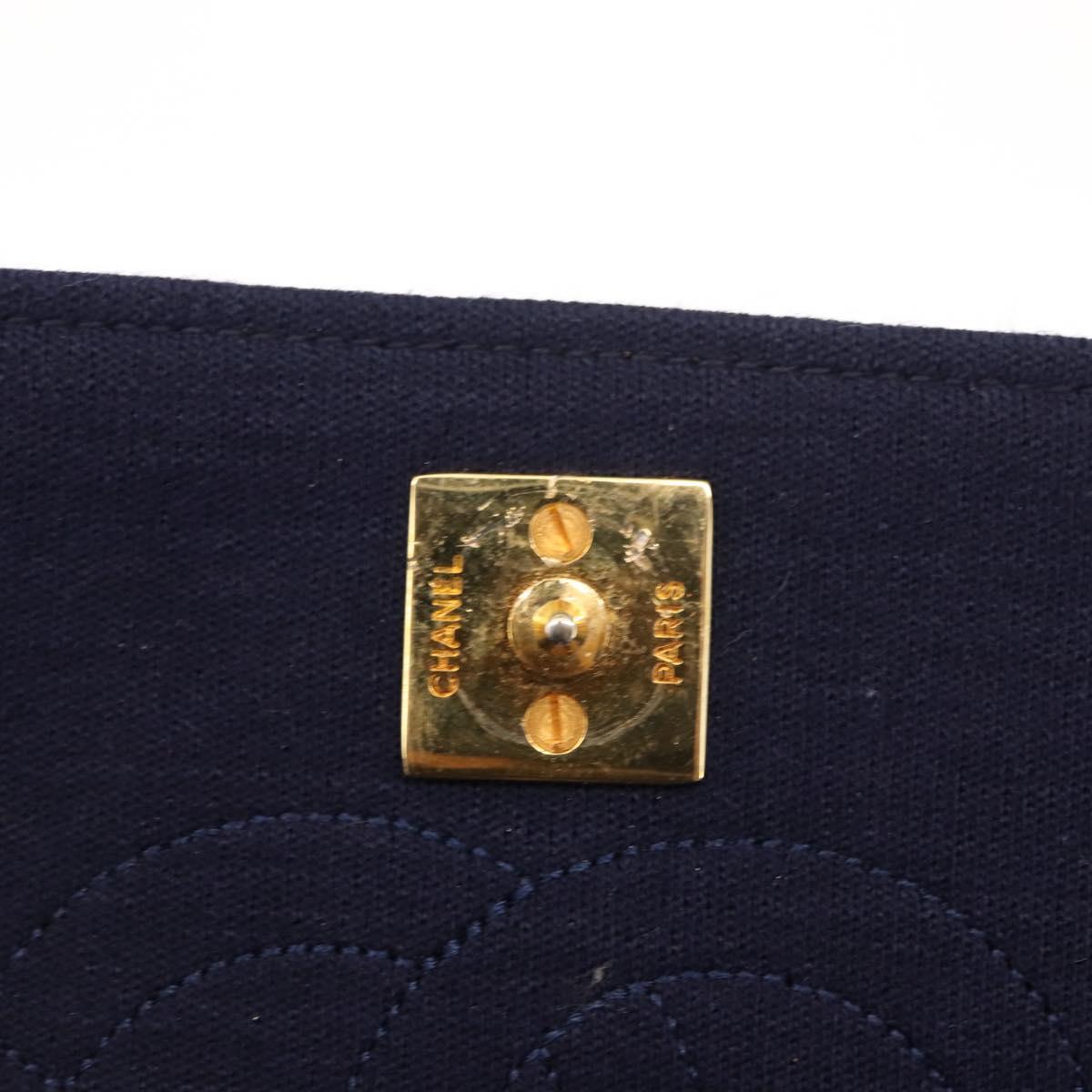 CHANEL Matelasse Chain Shoulder Bag cotton Navy Gold CC Auth bs29831