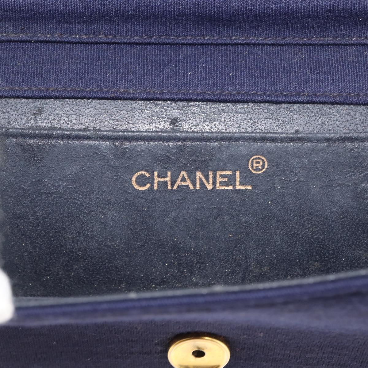CHANEL Matelasse Chain Shoulder Bag cotton Navy Gold CC Auth bs29831