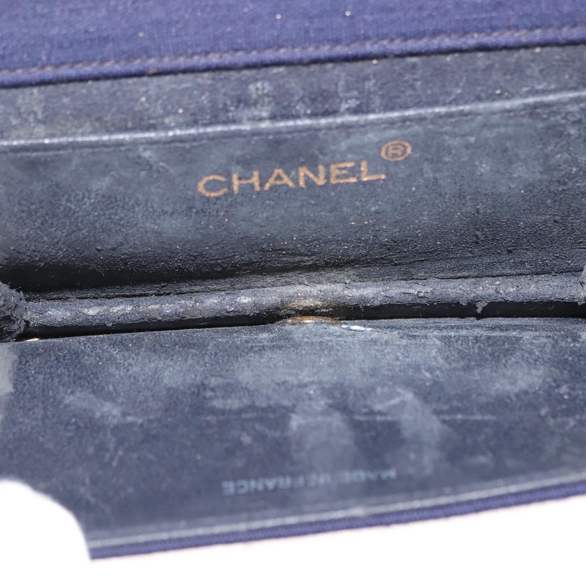 CHANEL Matelasse Chain Shoulder Bag cotton Navy Gold CC Auth bs29831