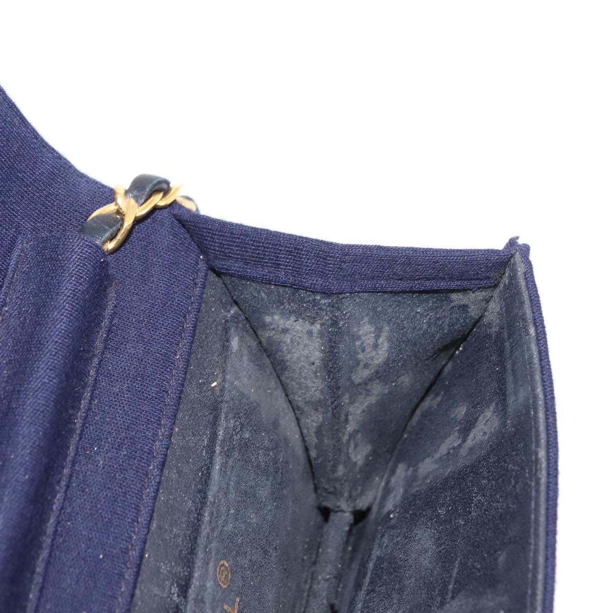 CHANEL Matelasse Chain Shoulder Bag cotton Navy Gold CC Auth bs29831
