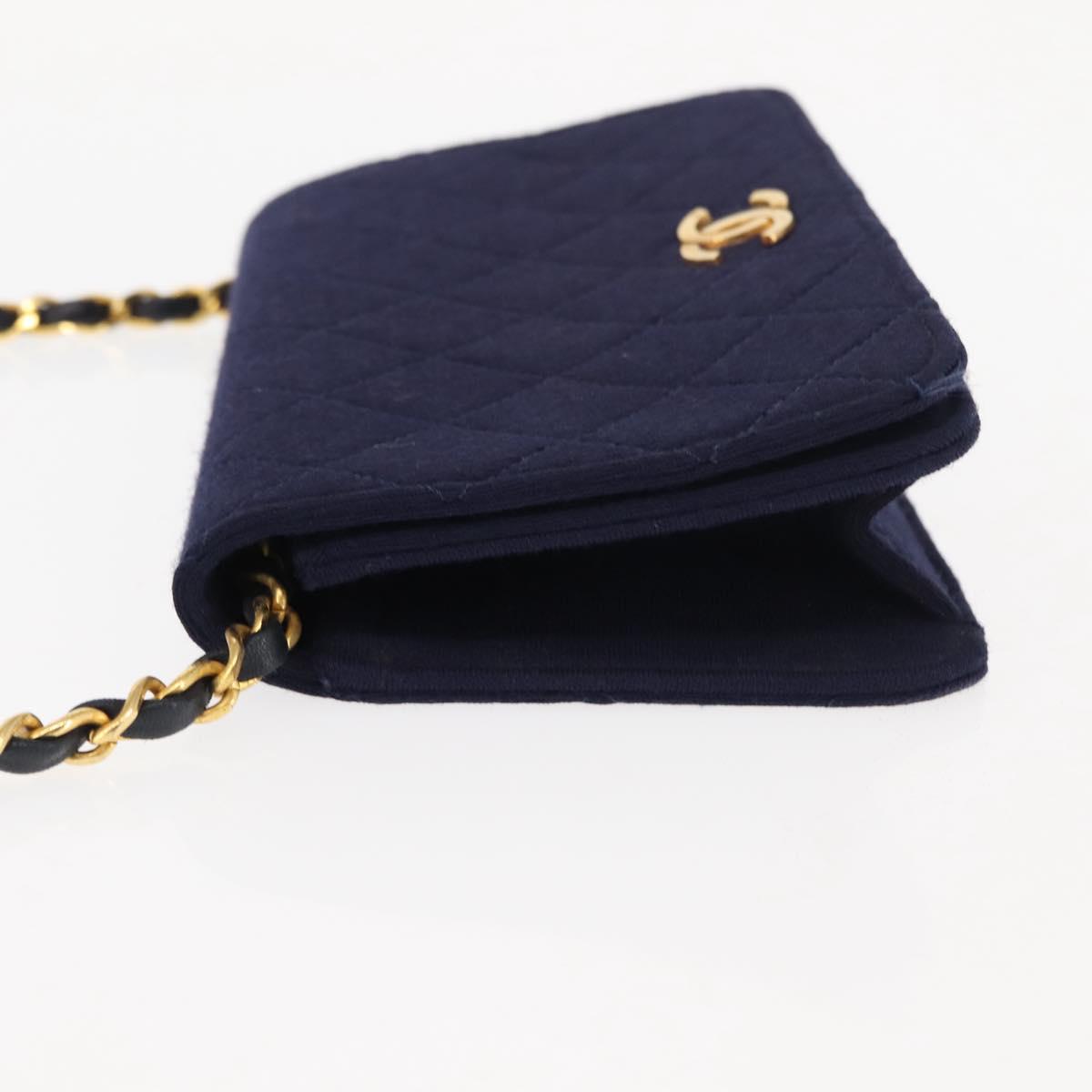 CHANEL Matelasse Chain Shoulder Bag cotton Navy Gold CC Auth bs29831