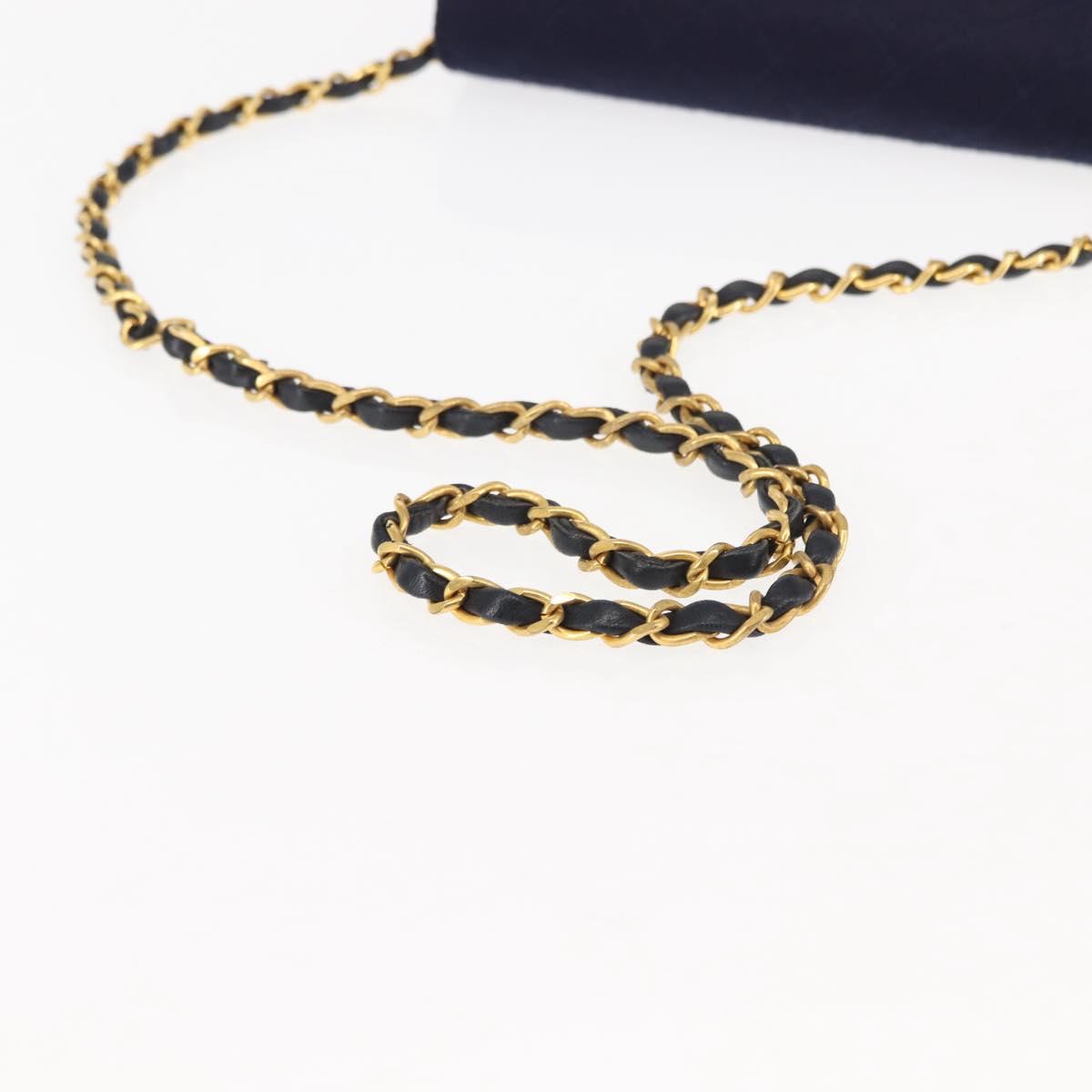 CHANEL Matelasse Chain Shoulder Bag cotton Navy Gold CC Auth bs29831