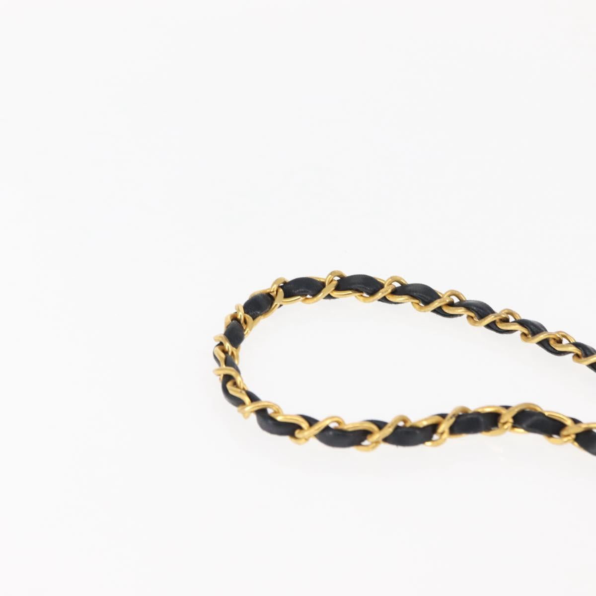 CHANEL Matelasse Chain Shoulder Bag cotton Navy Gold CC Auth bs29831