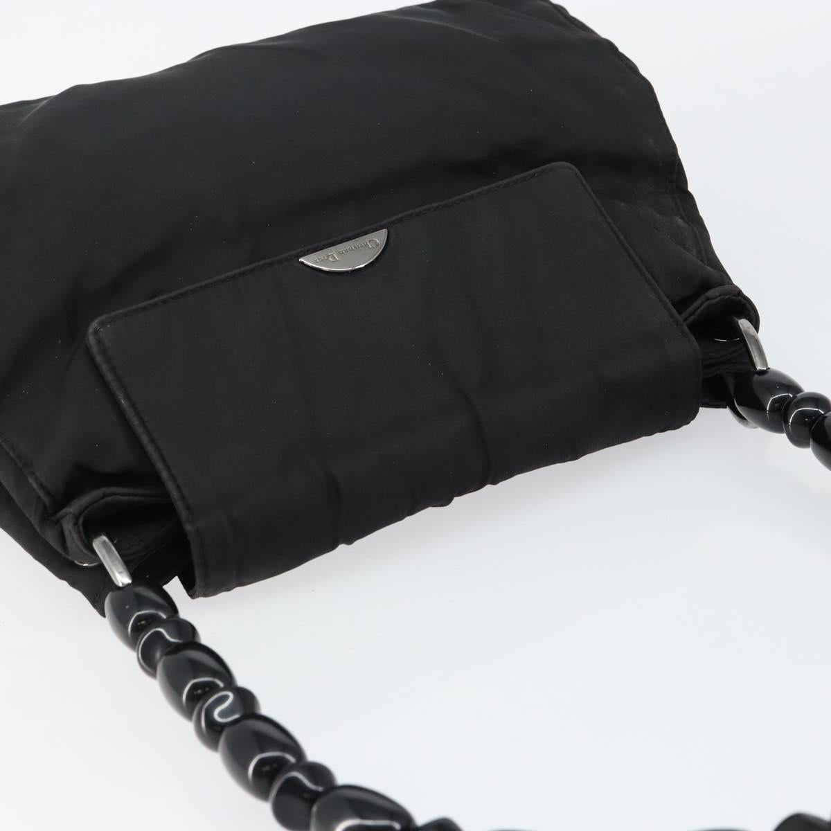 Christian Dior Maris Pearl Shoulder Bag Nylon Black Silver Auth bs29832