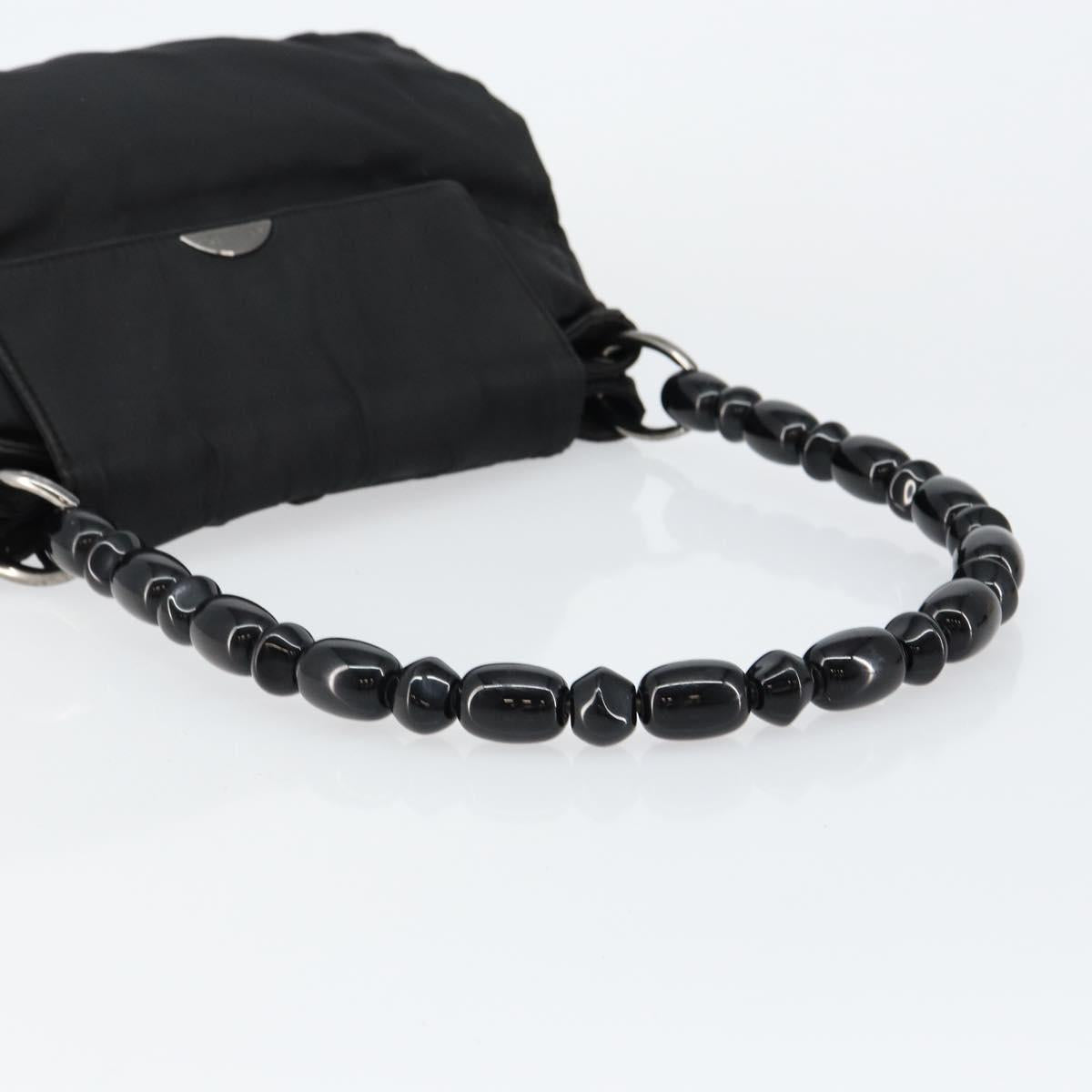 Christian Dior Maris Pearl Shoulder Bag Nylon Black Silver Auth bs29832