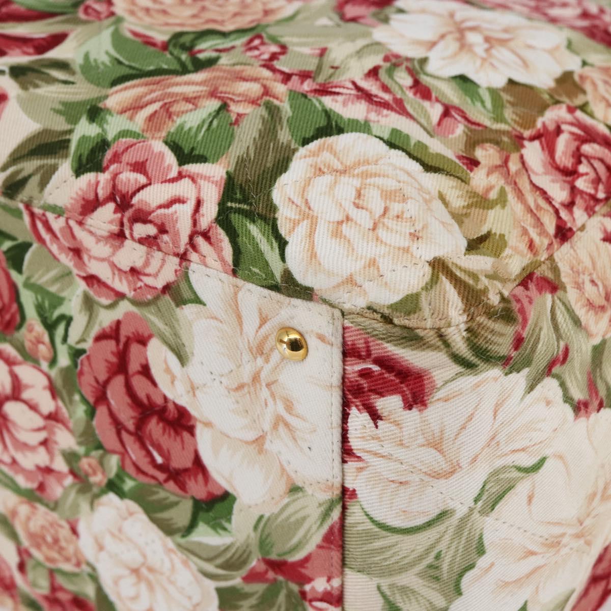 CHANEL Flower Pattern Tote Bag Canvas Cream Red gold CC Auth bs29833